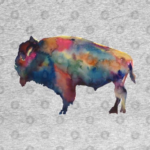 Buffalo Bison Colorful Cowboy Watercolor Art by CunninghamWatercolors